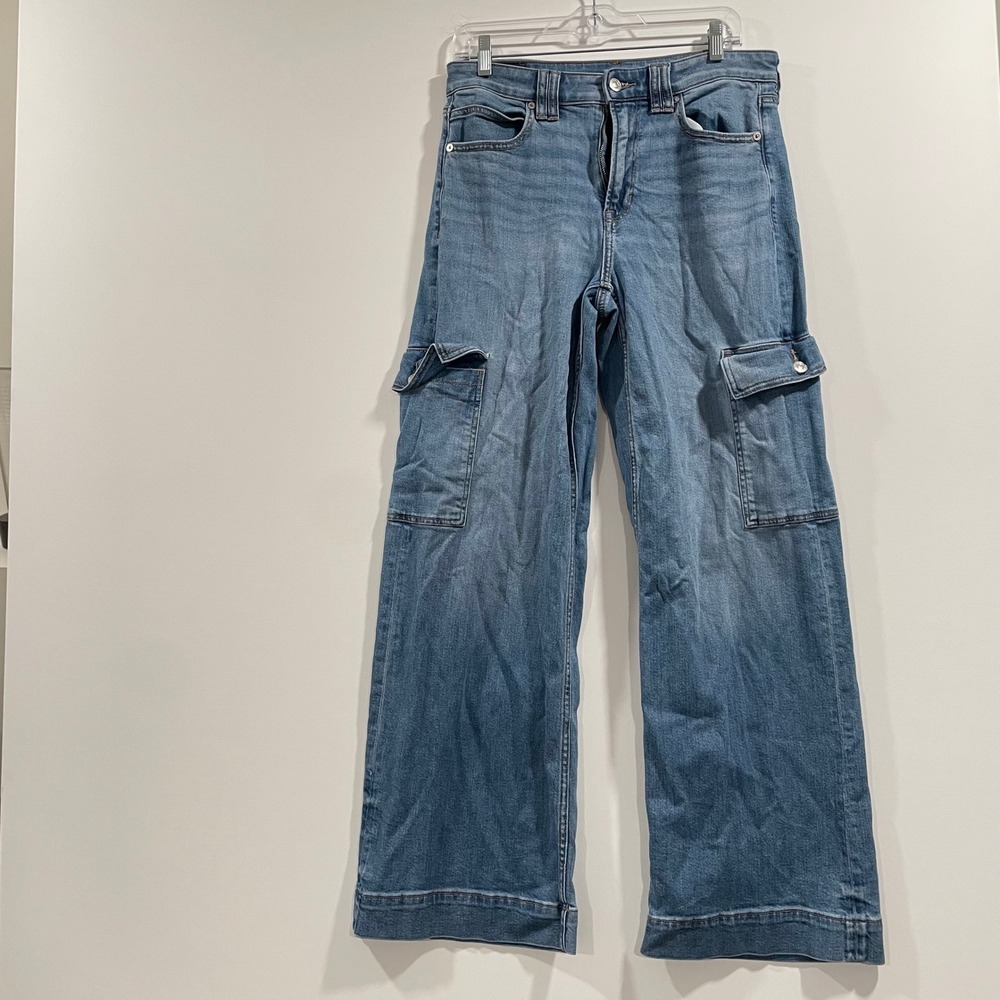 American Eagle Super High-Rise Baggy Wide Leg Cargo Jeans Blue Womens 6 Regular
